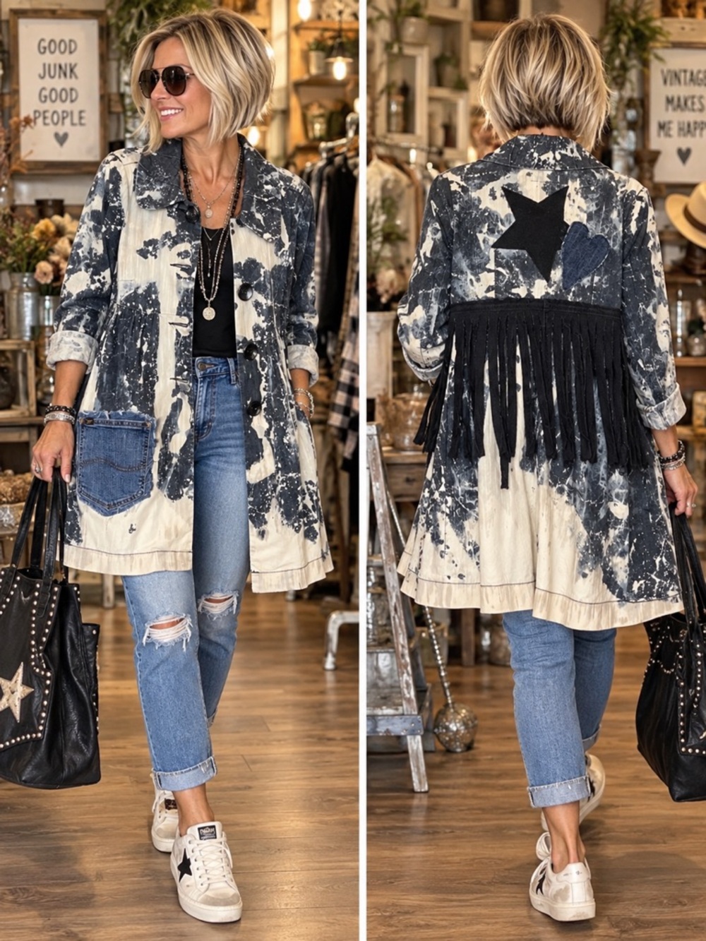 Y2K Vintage Repurposed Upcycled Denim Jacket Duster Gypsy Ooak Hippie Remade